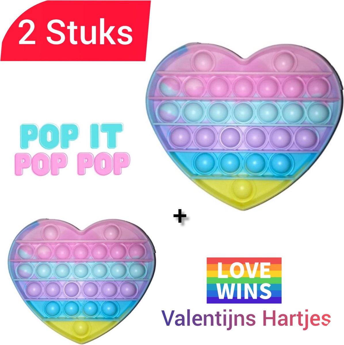 Fidget toys Set | 2 stuks Hartjes Pop it Regenboog Multi Color | Anti stress 2021 | Van Tik Tok | Meisjes jongens volwassenen | Verjaardag of Kerst cadeautip